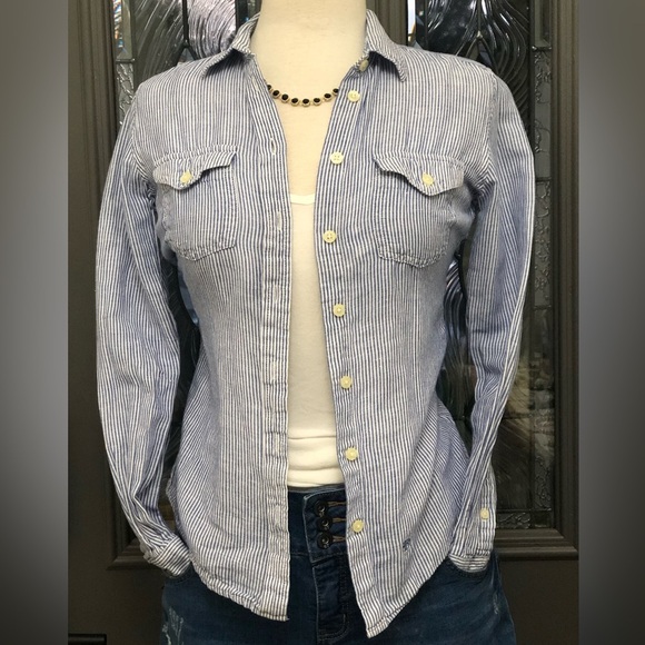 Banana Republic Striped Button Down Linen/Cotton Shirt - Picture 1 of 8